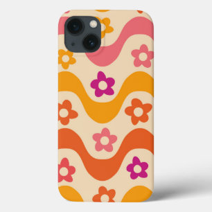 Funda Para iPhone 13 Patrón de flores groovy lindas en ondas retro