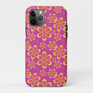 Funda Para iPhone 11 Pro Patrón de flores gruesas de color morado y amarill