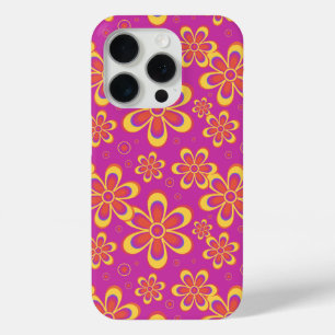 Funda Para iPhone 15 Pro Patrón de flores gruesas de color morado y amarill