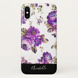 Funda Para iPhone X Patrón de flores moradas con monograma