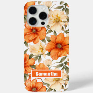 Funda Para iPhone 15 Pro Max Patrón de flores otoñales de Naranja ruso vintage