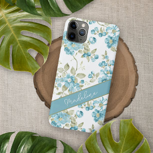 Funda Para iPhone 15 Pro Max Patrón de flores personalizado en verde azulado tu