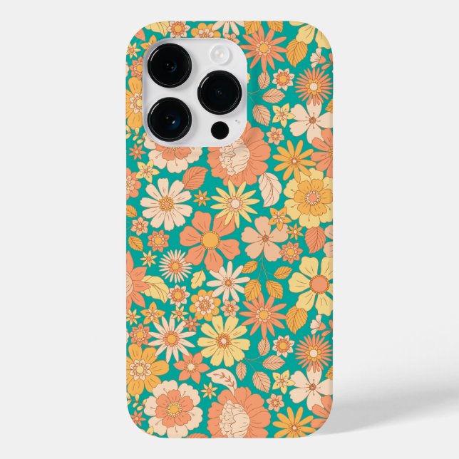 Funda De Case-Mate Para iPhone patrón de flores primaverales rosa y naranja (Reverso )