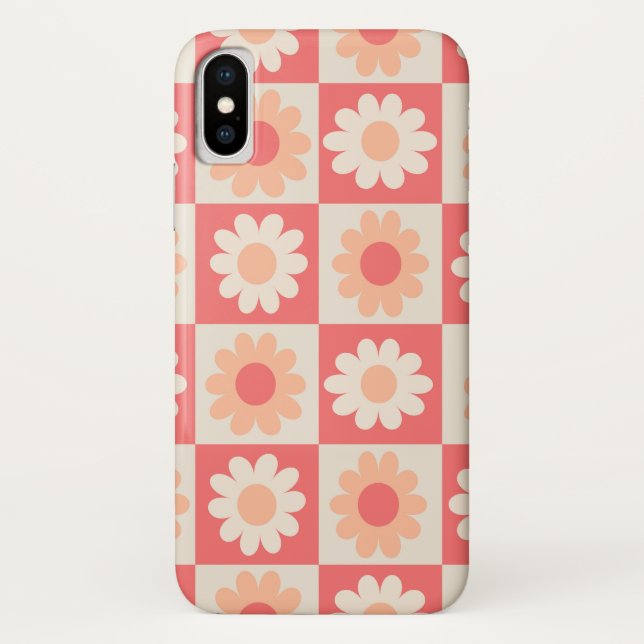 Funda De Case-Mate Para iPhone Patrón de flores retro con melocotón jaspeado (Reverso)