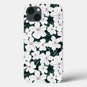 Funda Para iPhone 13 Patrón de flores tropicales blancas