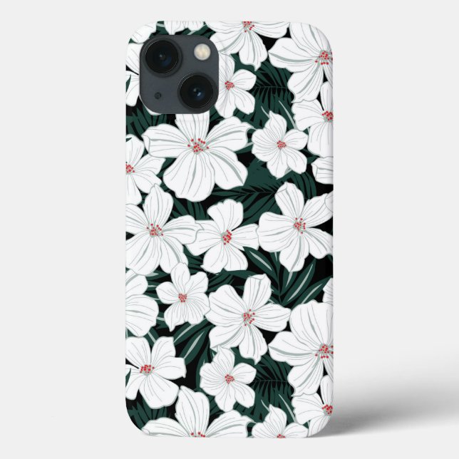 Funda De Case-Mate Para iPhone Patrón de flores tropicales blancas (Reverso)