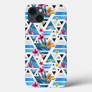 Funda Para iPhone 13 Patrón de flores tropicales geométricas