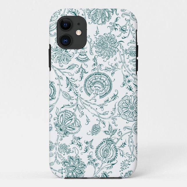 Funda De Case-Mate Para iPhone Patrón de flores verde azuladas y blancas (Reverso)