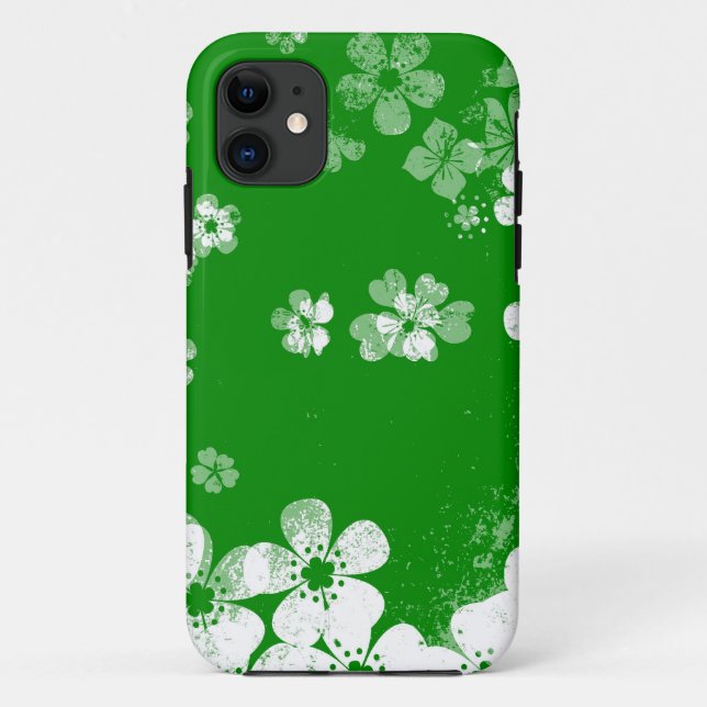 Funda De Case-Mate Para iPhone Patrón de flores verdes y blancas (Reverso)