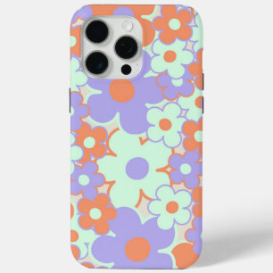 Funda Para iPhone 15 Pro Max Patrón de flores Y2K 70 de naranja de color azul p