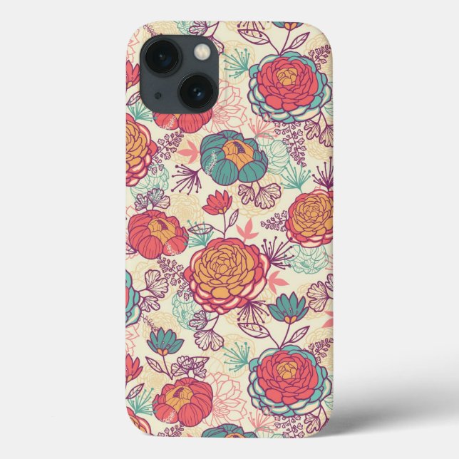 Funda De Case-Mate Para iPhone Patrón de flores y hojas de peonía (Reverso)