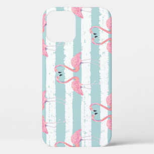 Funda Para iPhone 12 Patrón de fondo rayado Flamingo exótico