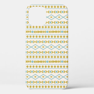 Funda Para iPhone 12 Patrón de formas aztecas Crema de oro Verde azulad