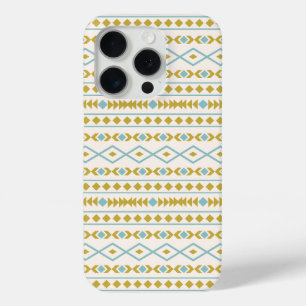 Funda Para iPhone 15 Pro Patrón de formas aztecas Crema de oro Verde azulad