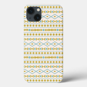 Funda Para iPhone 13 Patrón de formas aztecas Crema de oro Verde azulad