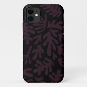 Funda Para iPhone 11 Patrón de formas botánicas Boho Matisse Gris negro