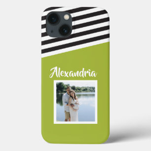 Funda Para iPhone 13 Patrón de franja blanca verde personalizado