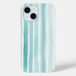Funda Para iPhone 15 Patrón de franja vertical acuarela Aqua Costero 
