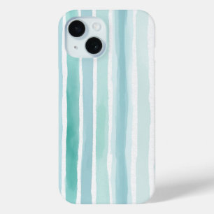 Funda Para iPhone 15 Patrón de franja vertical acuarela Aqua Costero