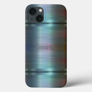 Funda Para iPhone 13 Patrón de franjas azul-grises metálicas monogramad