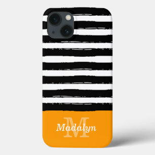Funda Para iPhone 13 Patrón de franjas de pintura negra con monograma C