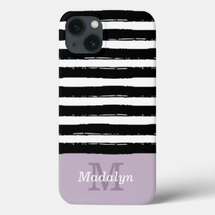 Funda Para iPhone 13 Patrón de franjas de pintura negra con monograma d