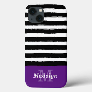 Funda Para iPhone 13 Patrón de franjas de pintura negra con monograma v