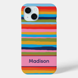 Funda Para iPhone 15 Patrón de franjas de serón coloridas personalizado