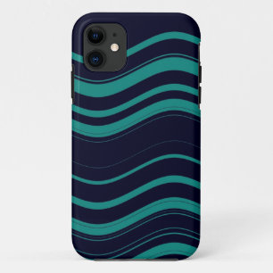 Funda Para iPhone 11 Patrón de franjas onduladas (Azul nocturno, Verde 