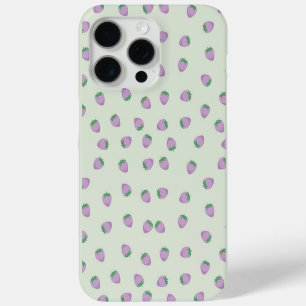 Funda Para iPhone 15 Pro Max Patrón de Fresa Morada sobre Fondo Verde