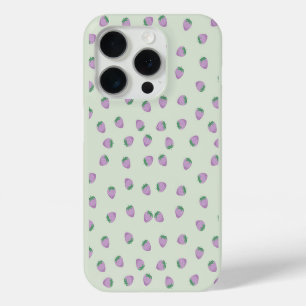 Funda Para iPhone 15 Pro Patrón de Fresa Morada sobre Fondo Verde