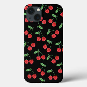 Funda Para iPhone 13 Patrón de fruta de cerezo de color rojo