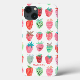 Funda Para iPhone 13 patrón de fruta de verano de fresa rosa y rojo lin