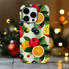 Funda Para iPhone 14 Pro De Case-Mate Patrón de Frutas Coloridas con Nombre y Felicidad 