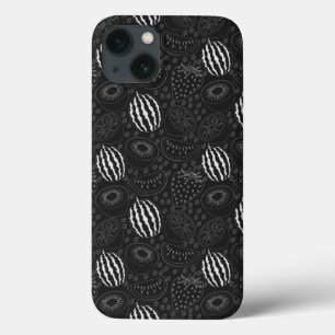 Funda Para iPhone 13 Patrón de frutas sin fisuras negro y blanco Tropic