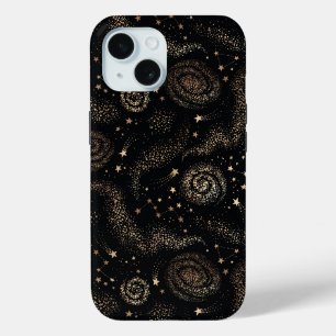 Funda Para iPhone 15 Patrón de galaxia de la constelación Gold Star