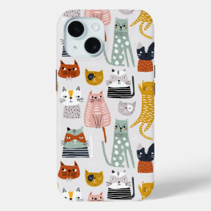 Funda Para iPhone 15 Patrón de gato dibujado a mano de perro