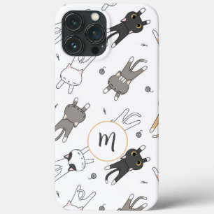Funda Para iPhone 13 Pro Max Patrón de gato divertido y caprichoso tu monograma
