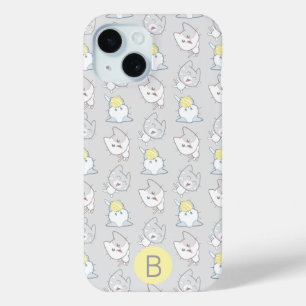 Funda Para iPhone 15 Patrón de gato kawaii lindo Monograma amarillo gri
