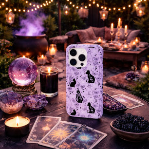 Funda Para iPhone 15 Pro Max Patrón de gato negro místico y mariposa   Brujería