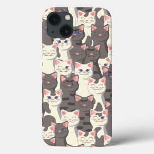 Funda Para iPhone 13 Patrón de gatos blancos y grises