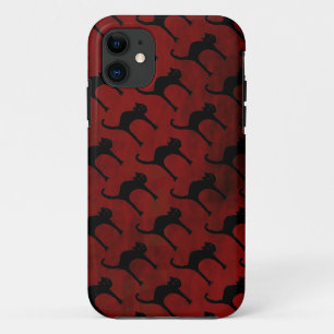 Funda Para iPhone 11 patrón de gatos en el fondo rojo