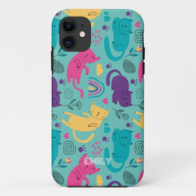 Funda De Case-Mate Para iPhone Patrón de gatos personalizados pequeños (Reverso)
