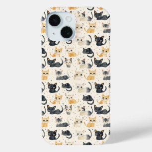 Funda Para iPhone 15 Patrón de gatos raros