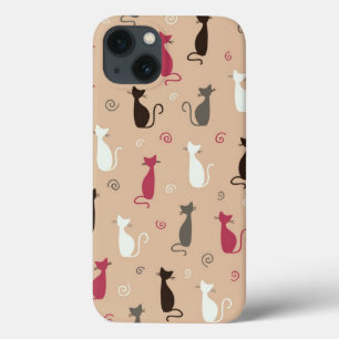 Funda Para iPhone 13 Patrón de gatos rosa