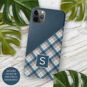 Funda Para iPhone 11 Pro Max Patrón de Gingham a Cuadros Marrón Oscuro Azul Per