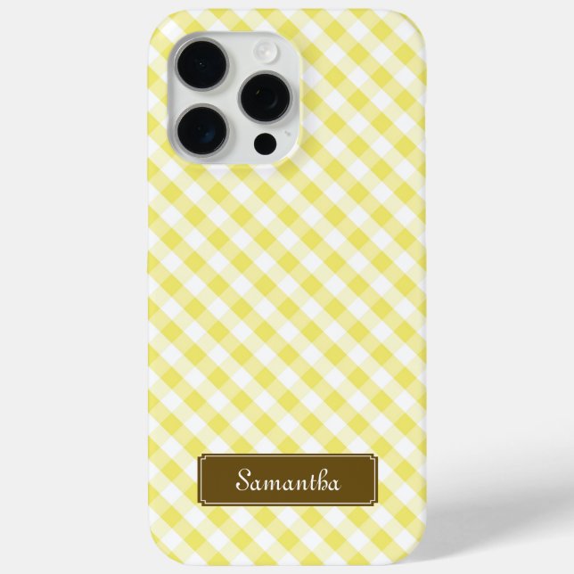 Funda De Case-Mate Para iPhone Patrón de Gingham amarillo (Reverso )
