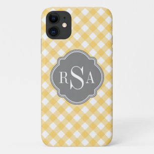 Funda Para iPhone 11 Patrón de Gingham amarillo Gris Triple Monograma