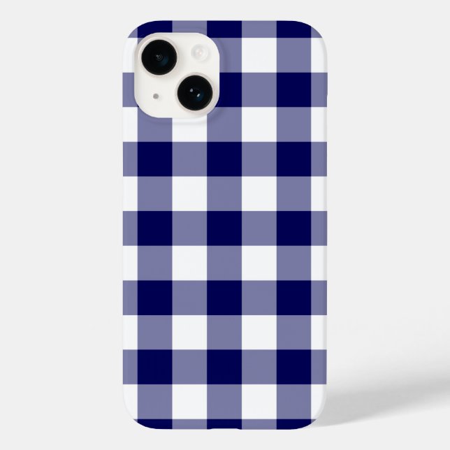 Funda De Case-Mate Para iPhone Patrón de Gingham blanco y naval (Reverso )