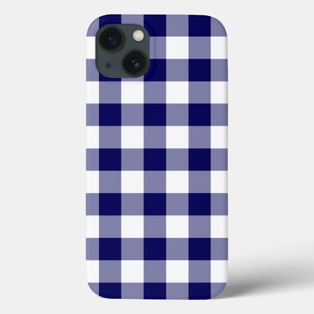 Funda De Case-Mate Para iPhone Patrón de Gingham blanco y naval (Reverso)